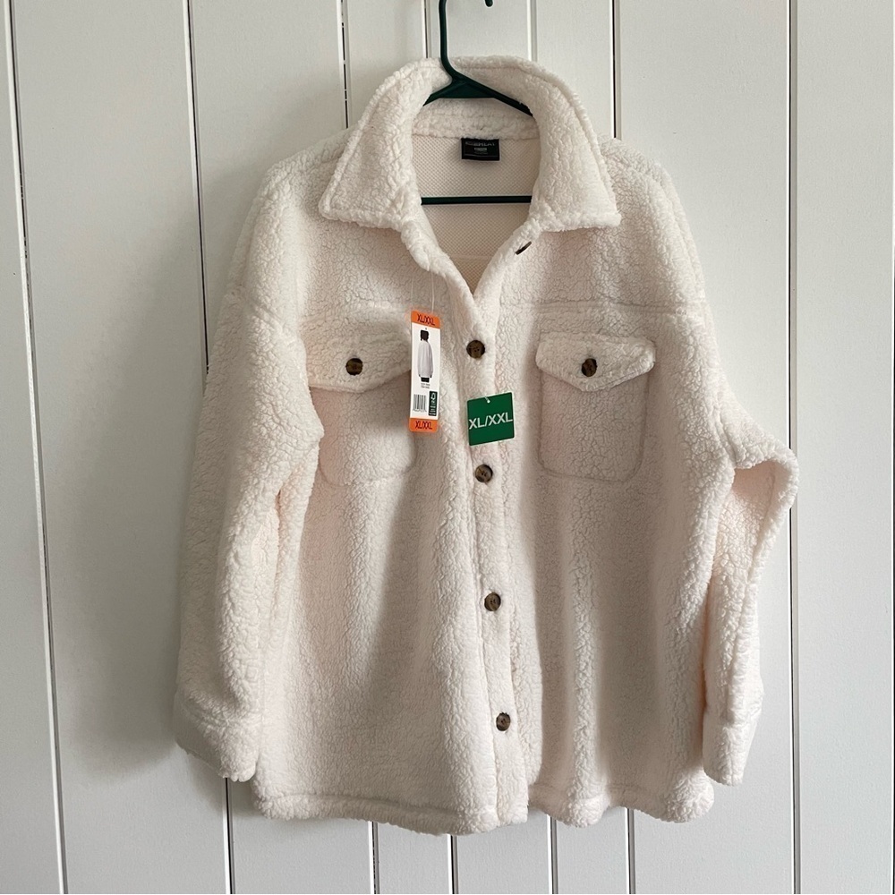 $15 SALE Shacket NWT Cream Off-White Fuzzy Jacket XL/XXL Outdoor by 32 Degrees - Picture 2 of 10
